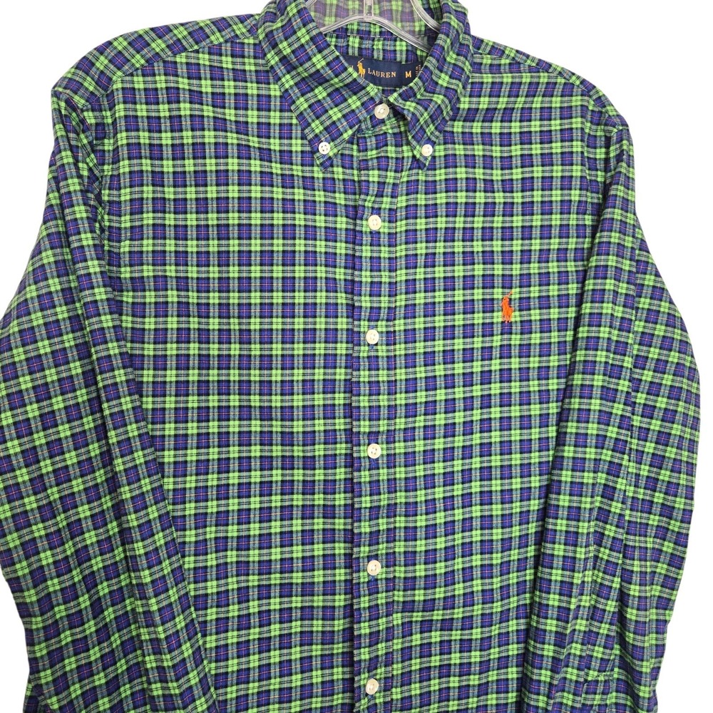 Ralph Lauren Men's Plaid Button‎ Down Shirt Green Blue Orange Pony Cotton Medium